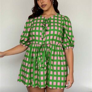 Green and Pink Checkered Dress